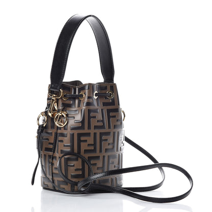 Fendi Vitello Liberty F is Fendi Bi-Color FF 1974 Embossed Mini Mon Tresor Bucket Bag Maya Black 3 of 9