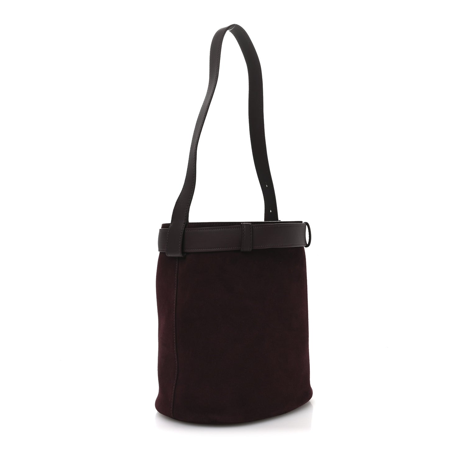 Suede Buckle Bucket Bag With Belt Burgundy