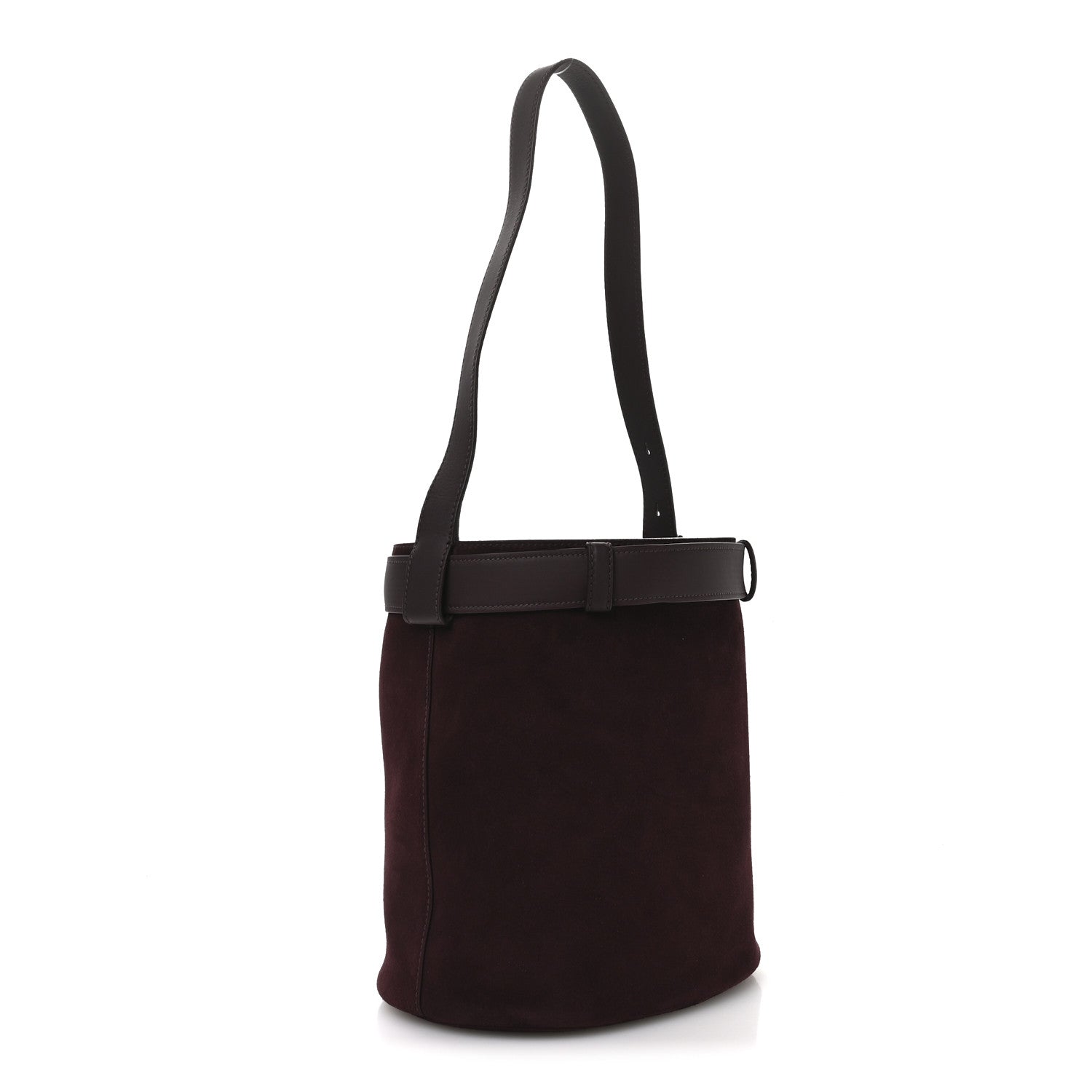 Prada Suede Buckle Bucket Bag With Belt Burgundy 3 of 11