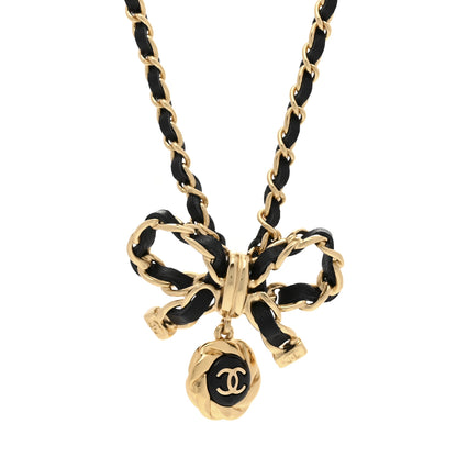Chanel Metal Lambskin Chain CC Bow Necklace Black Gold 4 of 6