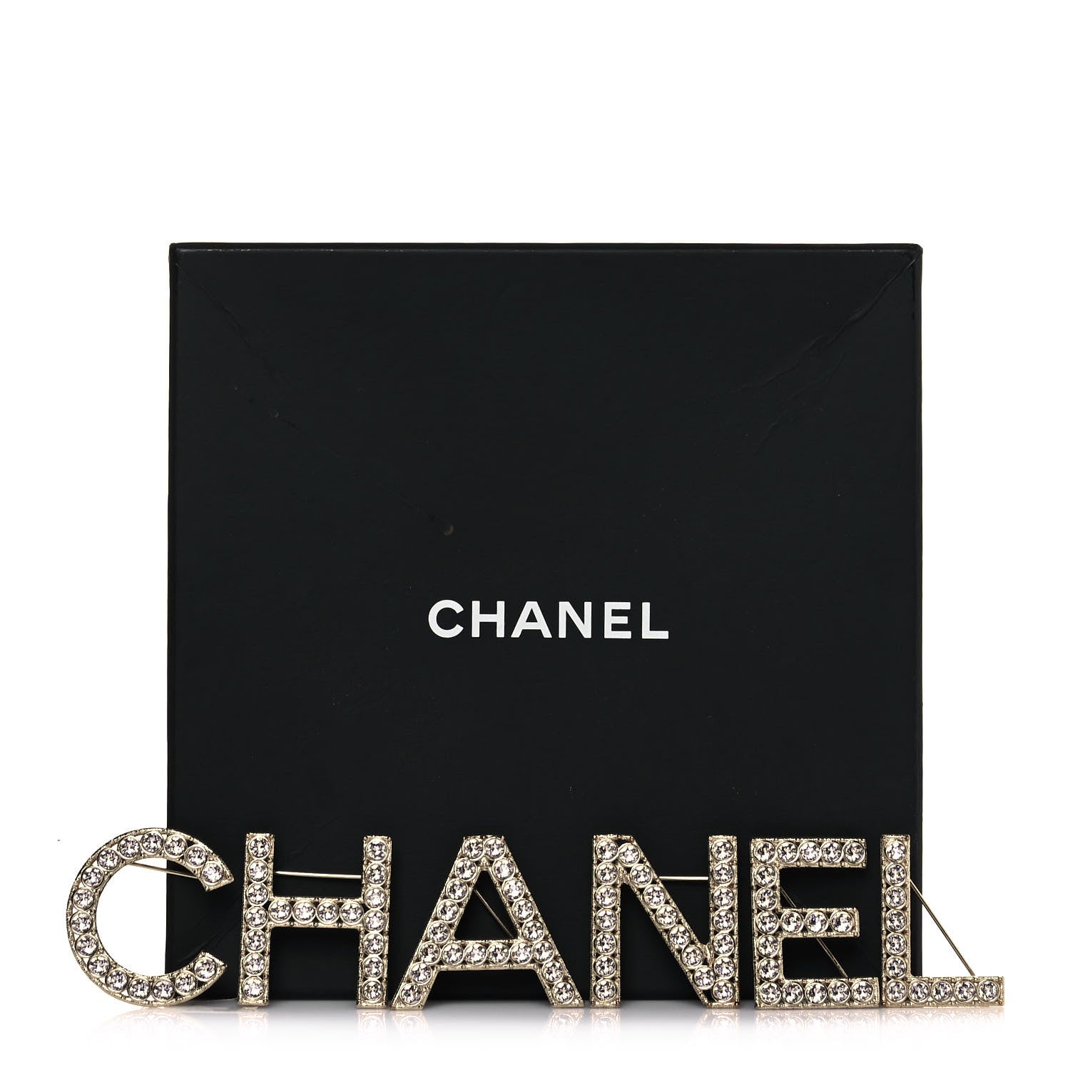 Chanel Crystal Cha-Nel Logo Brooch Set Gold 5 of 5