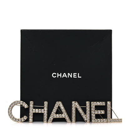 Chanel Crystal Cha-Nel Logo Brooch Set Gold 5 of 5