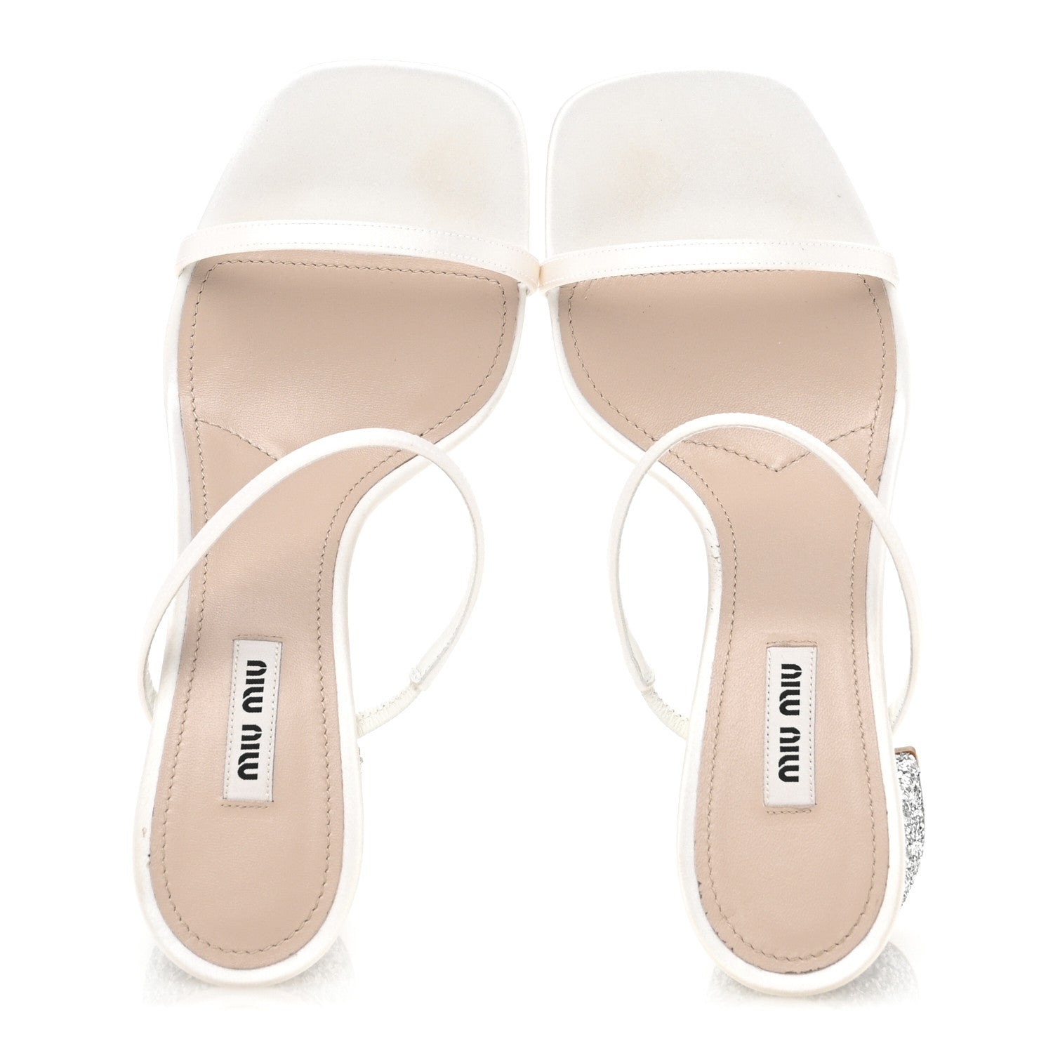 Miu Miu Satin Raso Glitter Block Heel Sandals 38 White Argento 2 of 10