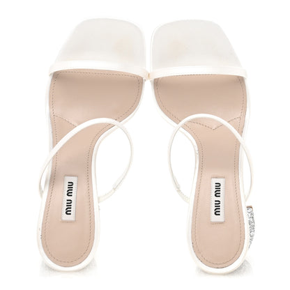Miu Miu Satin Raso Glitter Block Heel Sandals 38 White Argento 2 of 10