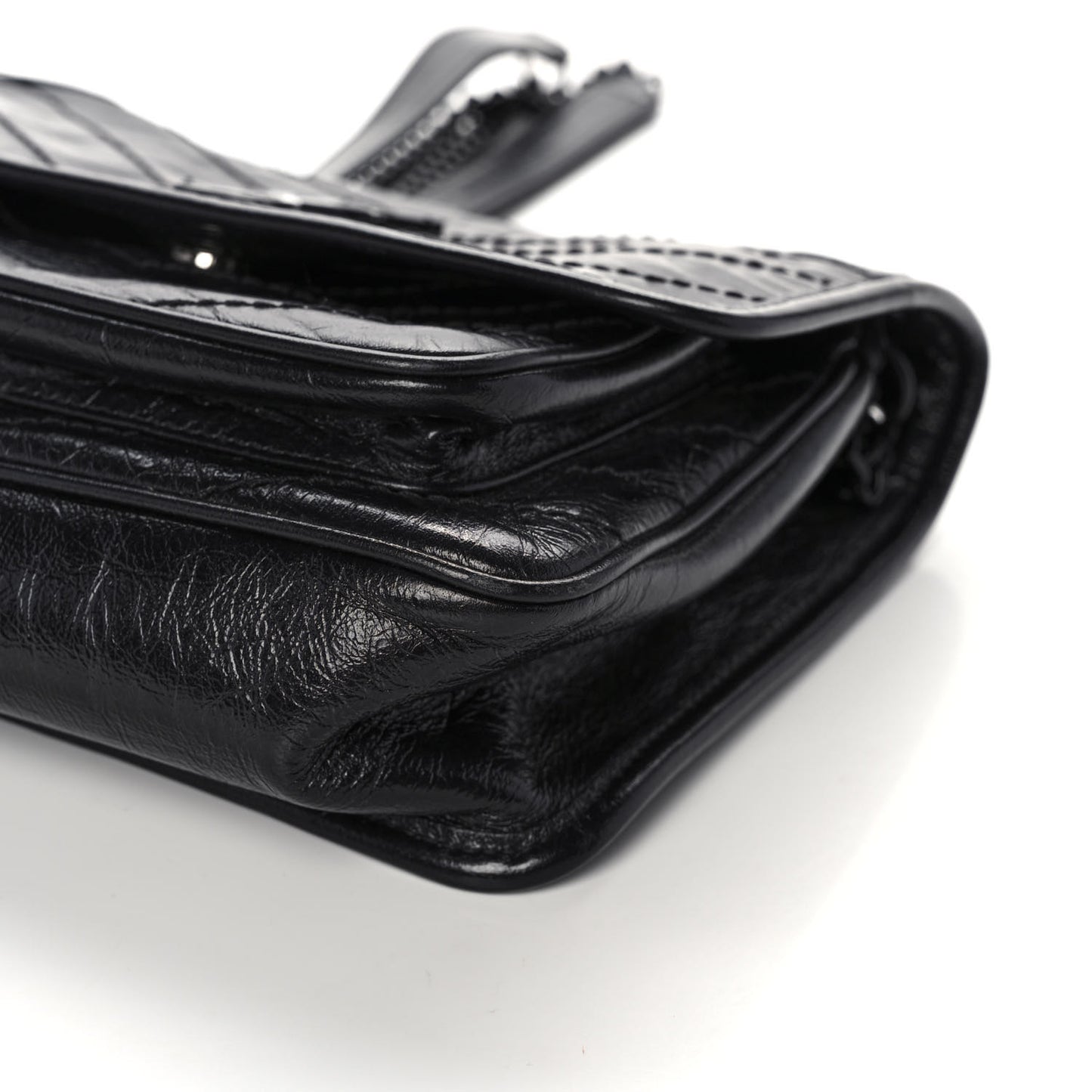 Crinkled Calfskin Matelasse Monogram Baby Niki Chain Satchel Black