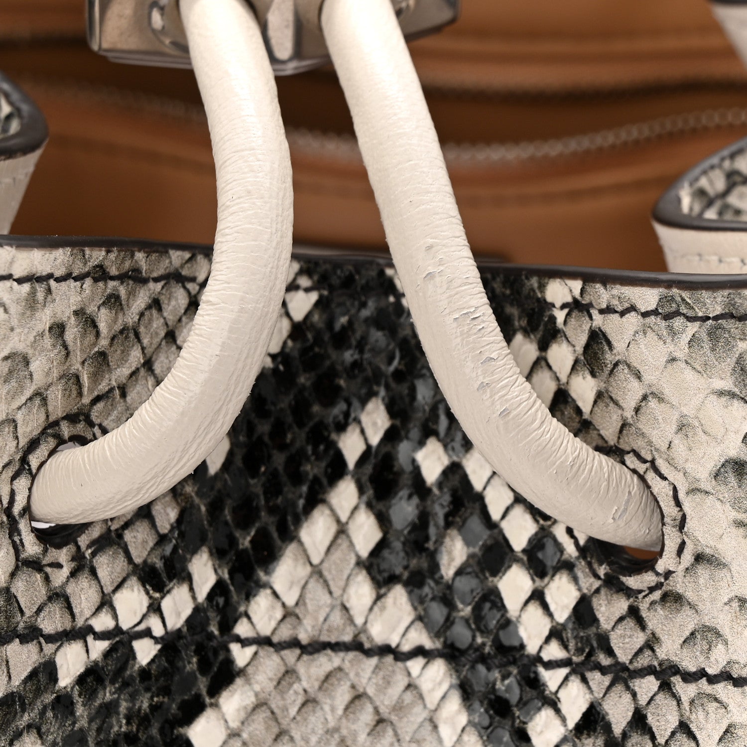 Jimmy Choo Calfskin Snakeskin Embossed Cinch M Bucket Bag Neutral