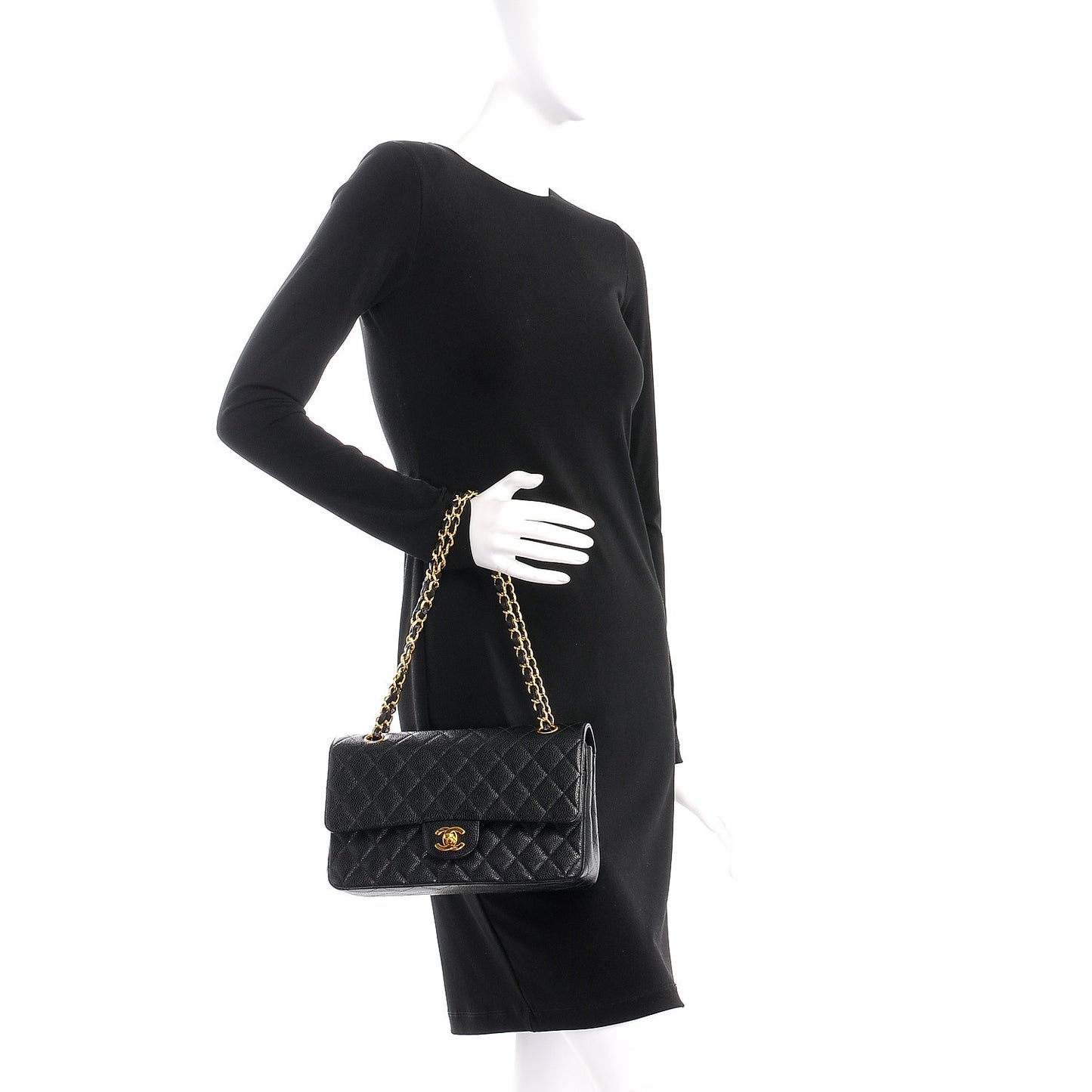 Caviar Quilted Medium Double Flap Black