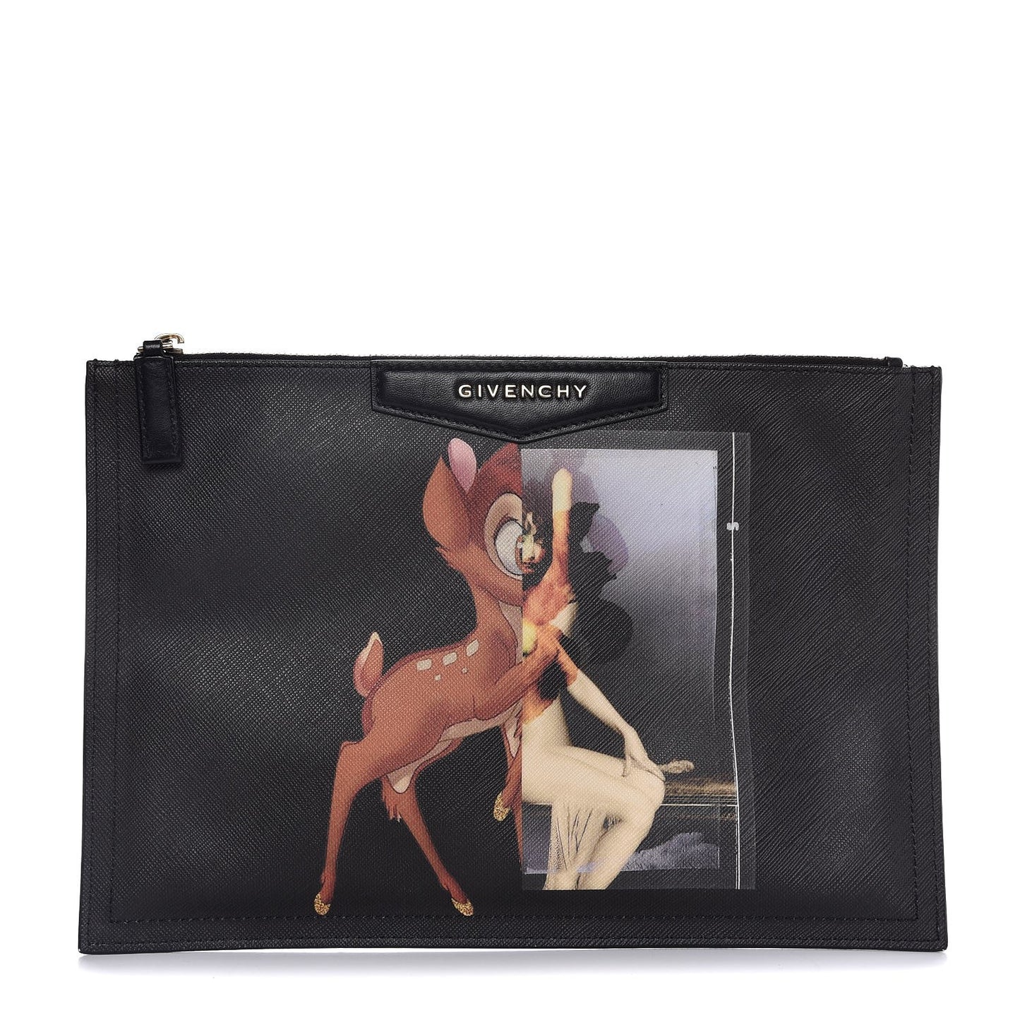Textured Coated Canvas Bambi Print Medium Cosmetic Pouch Black