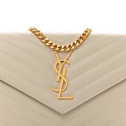 Saint Laurent Grain De Poudre Matelasse Chevron Monogram Chain Wallet Crema Soft 7 of 10
