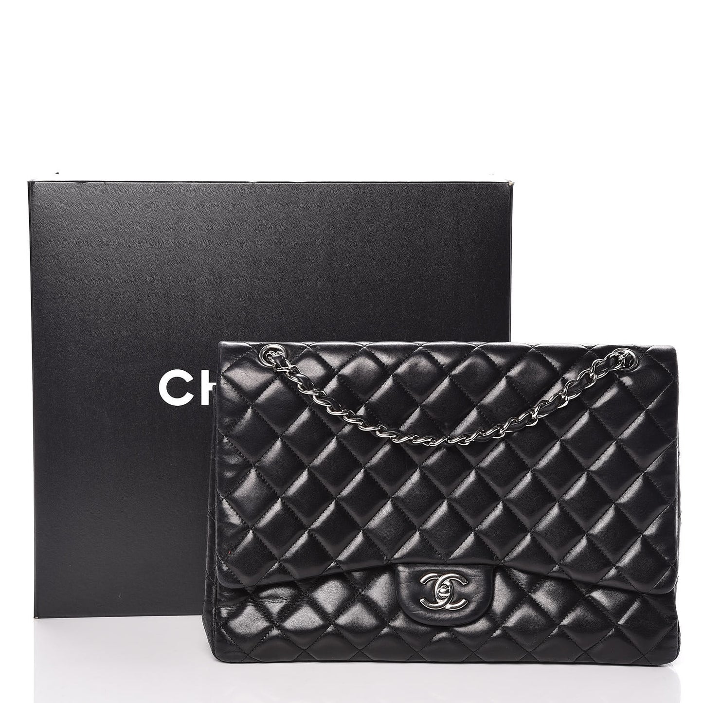 Lambskin Quilted Maxi Single Flap Black