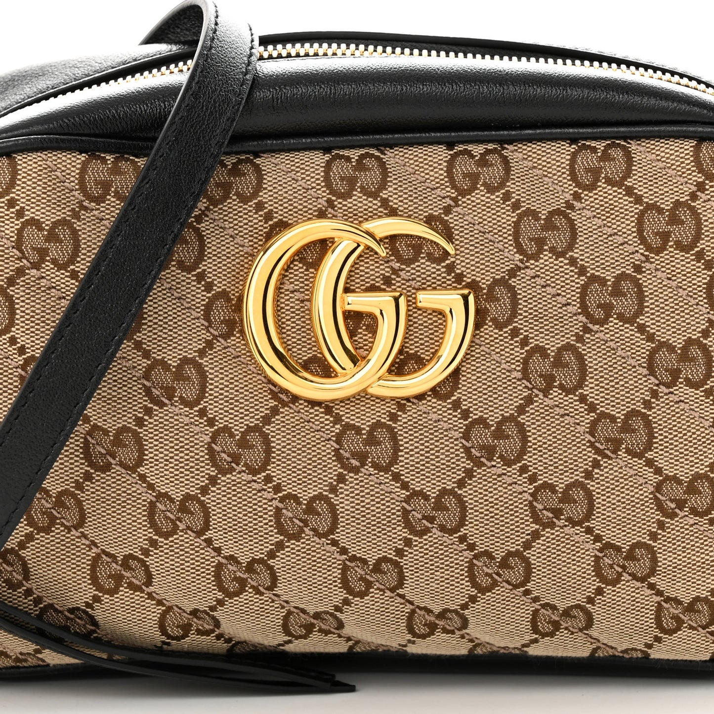 Monogram Matelasse Diagonal Small GG Marmont Chain Shoulder Bag Beige Black
