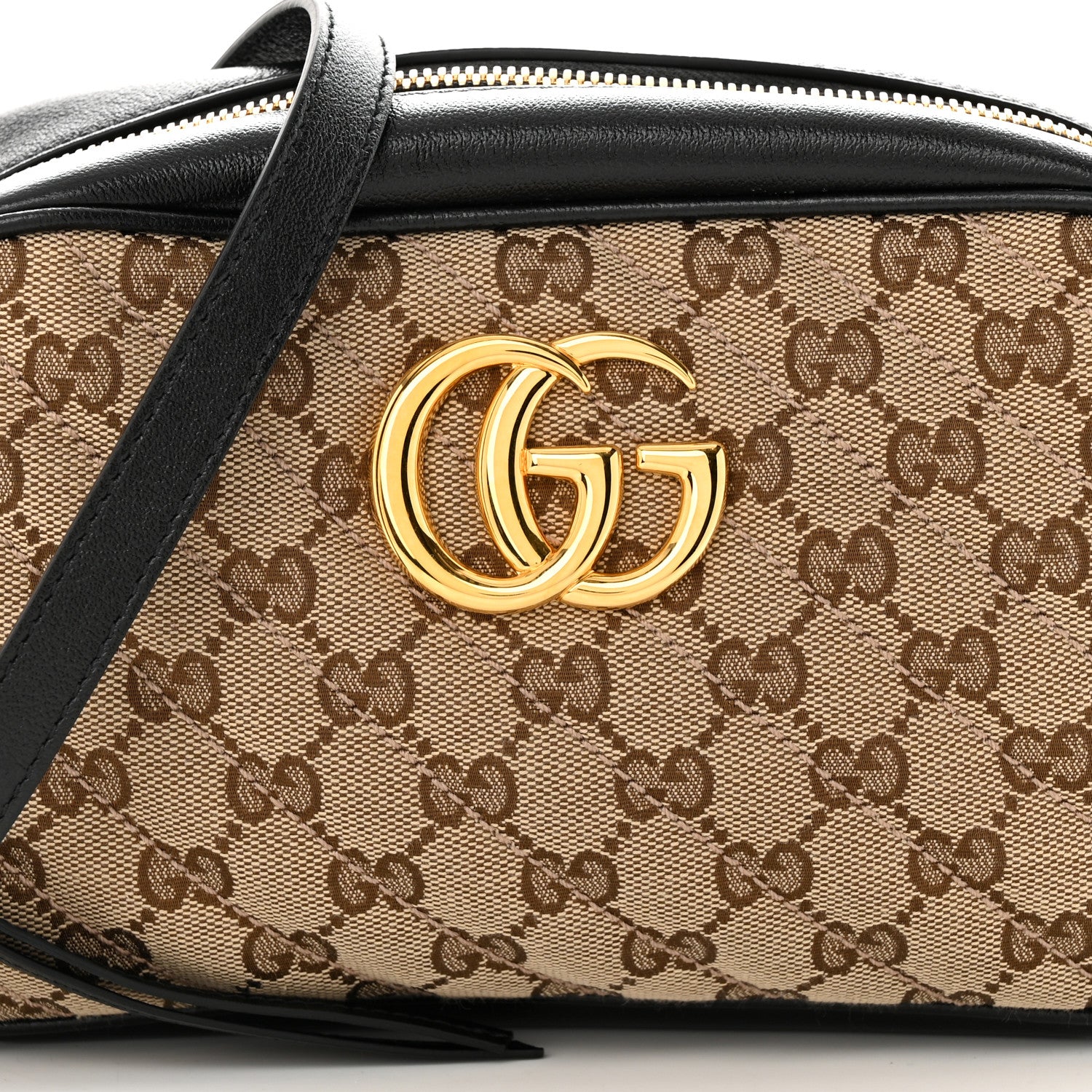 Gucci Monogram Matelasse Diagonal Small GG Marmont Chain Shoulder Bag Beige Black 8 of 13