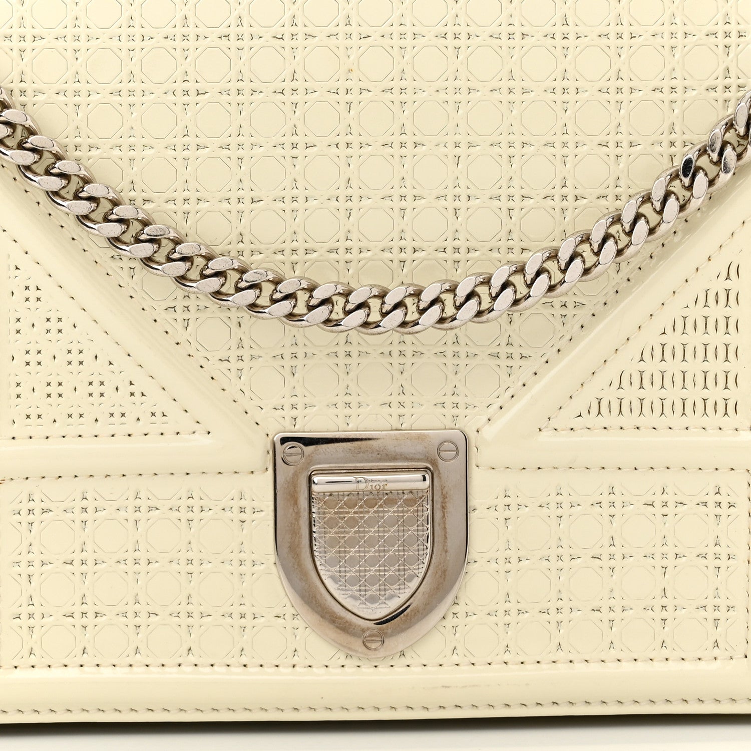 Christian Dior Patent Micro-Cannage Diorama Wallet on Chain Pouch White 7 of 9
