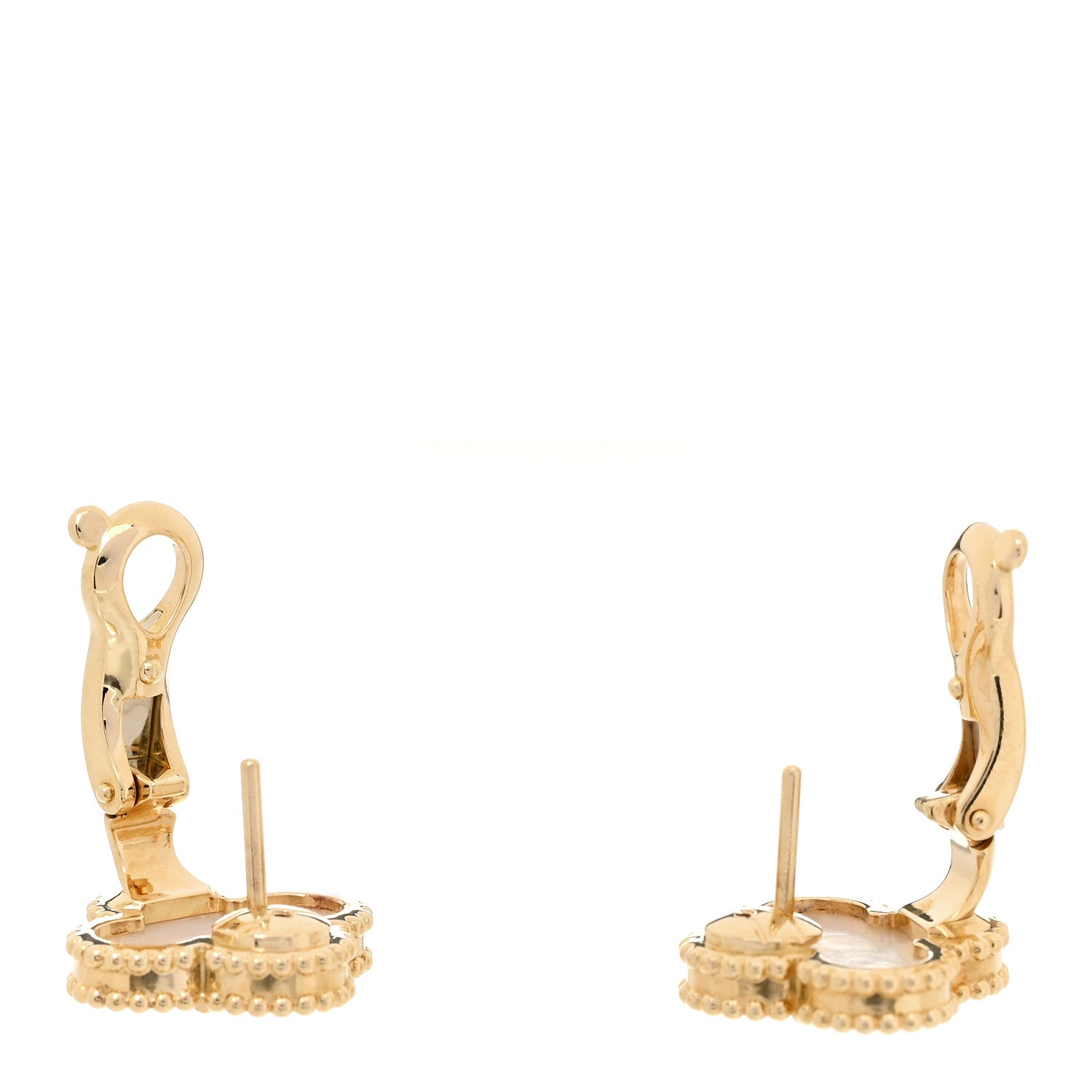 Van Cleef & Arpels 18K Yellow Gold Mother of Pearl Vintage Alhambra Earrings 3 of 5