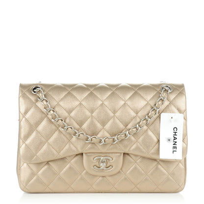 Chanel Metallic Lambskin Quilted Jumbo Double Flap Khaki 1 of 9