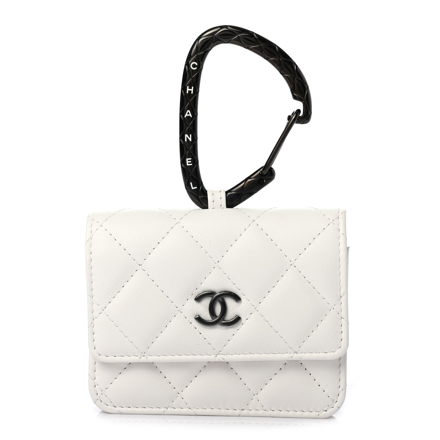 Lambskin Quilted CC Hook Card Holder White