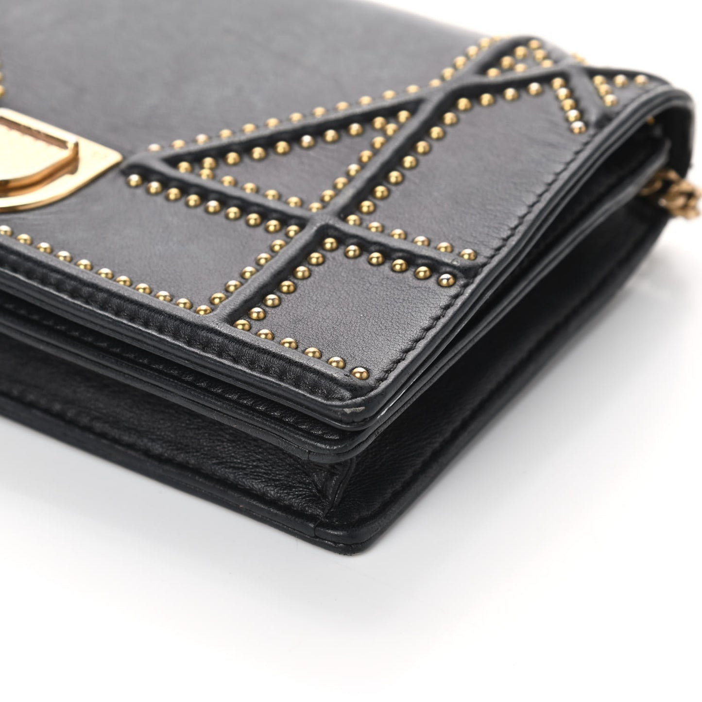 Calfskin Studded Diorama Wallet on Chain Pouch Black
