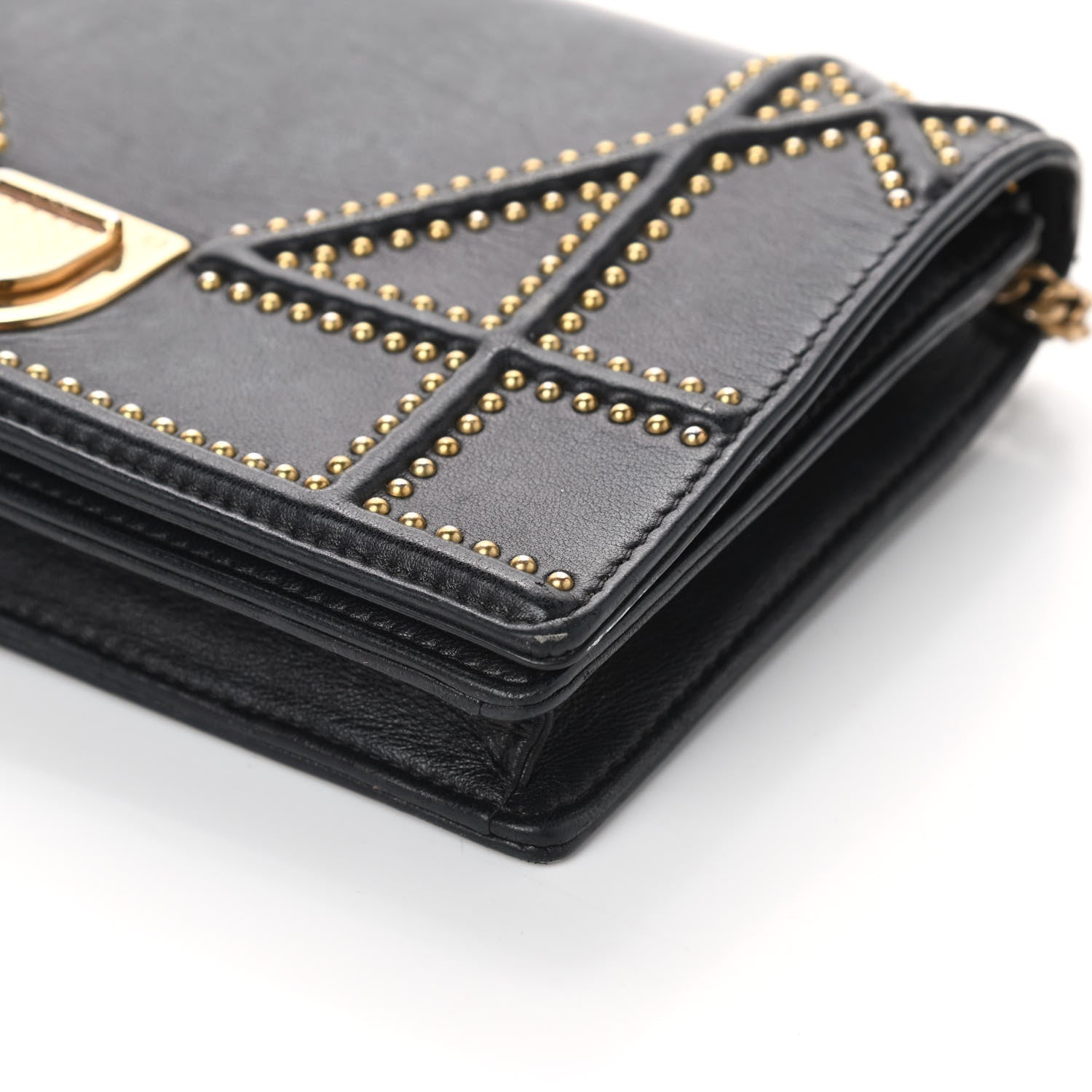 Christian Dior Calfskin Studded Diorama Wallet on Chain Pouch Black 10 of 10