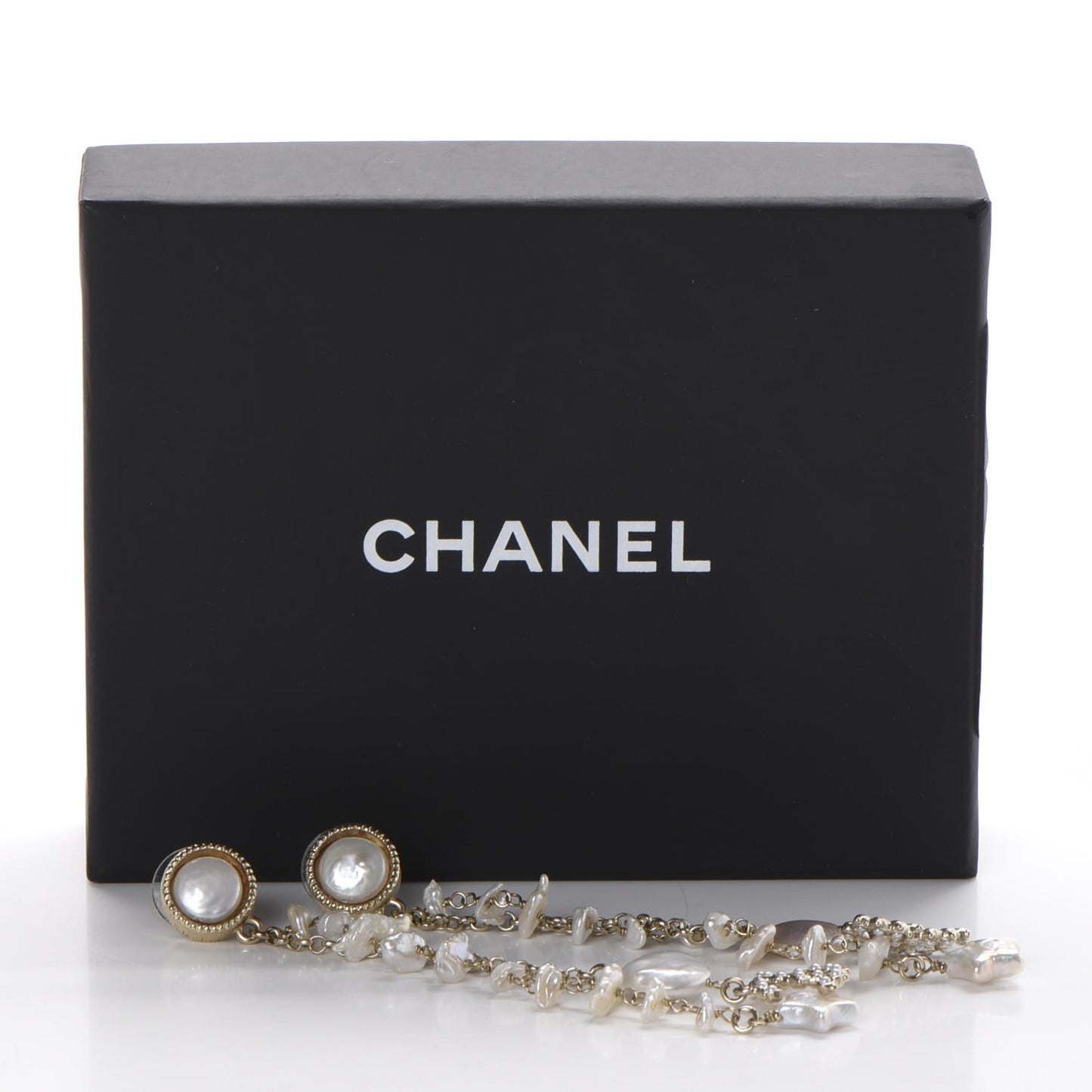 Pearl CC Chain Drop Earrings Gold