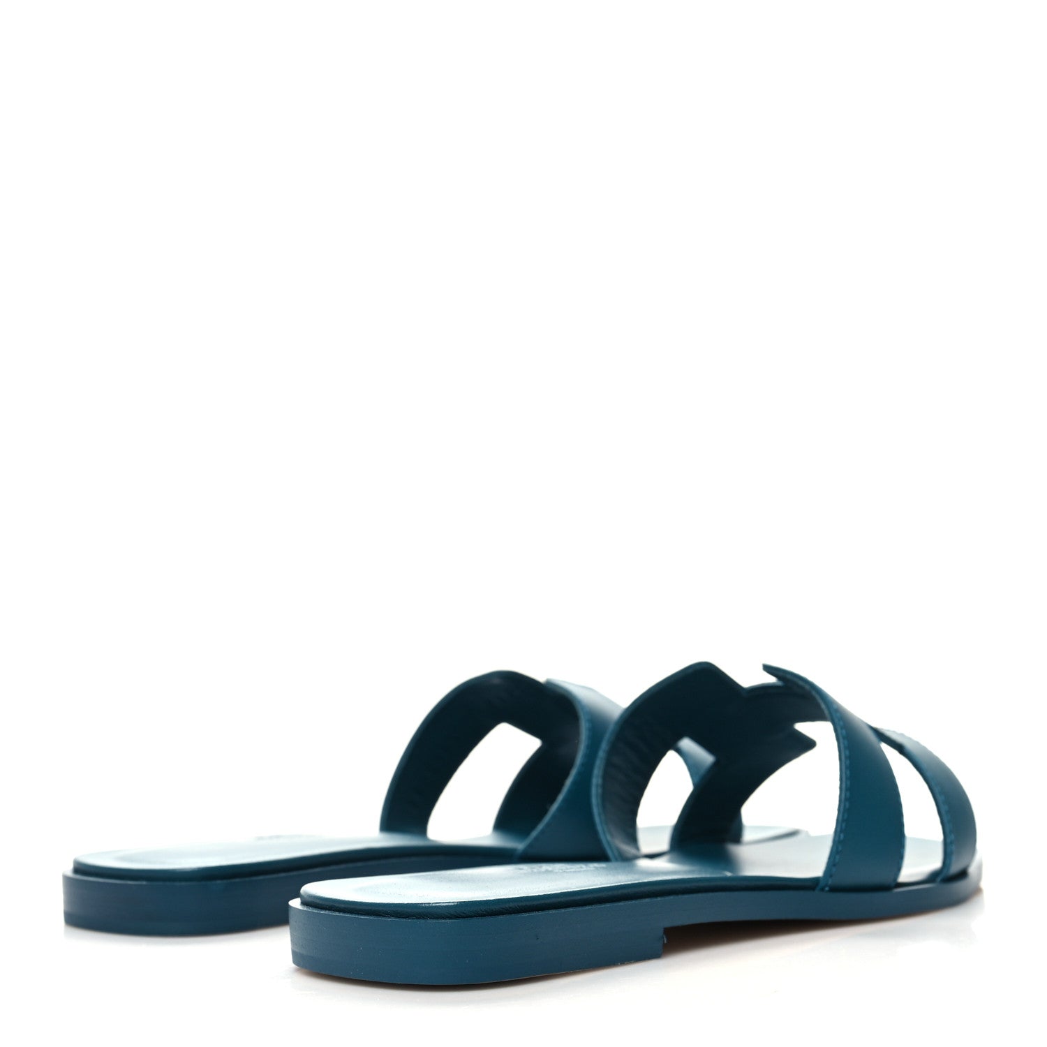 Hermes Calfskin Oran Sandals 37.5 Bleu Emeraude 4 of 9