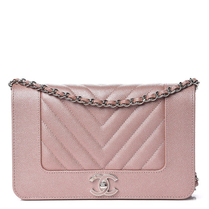 Chanel Metallic Caviar Chevron Quilted Vintage Mademoiselle Wallet On Chain WOC Pink 1 of 11
