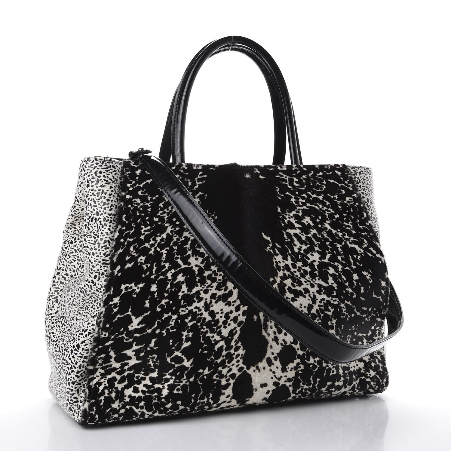 Fendi Calf Hair Patent Regular 2jours Tote Black White 2 of 12