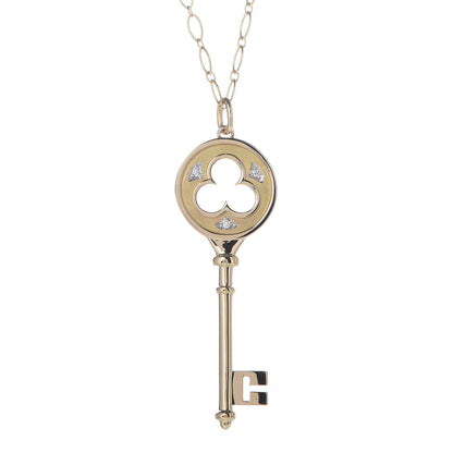Tiffany 18K Yellow Gold Diamond Clover Key Pendant Necklace 7 of 7