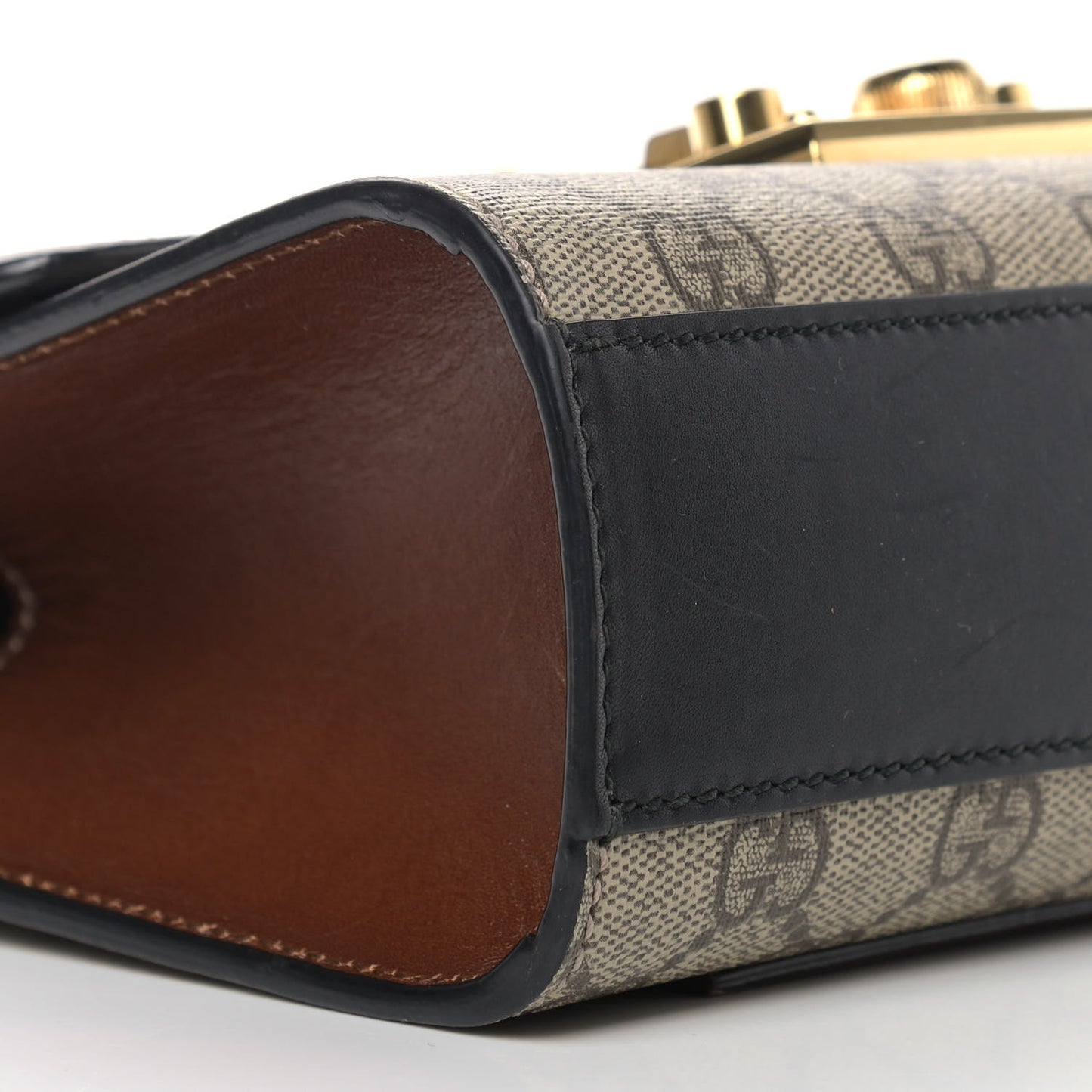 GG Supreme Monogram Calfskin Small Padlock Shoulder Bag Beige Black Cuir