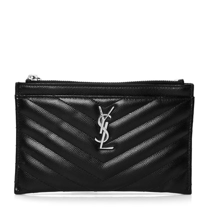 Saint Laurent Grain De Poudre Chevron Monogram Bill Pouch Black 1 of 9