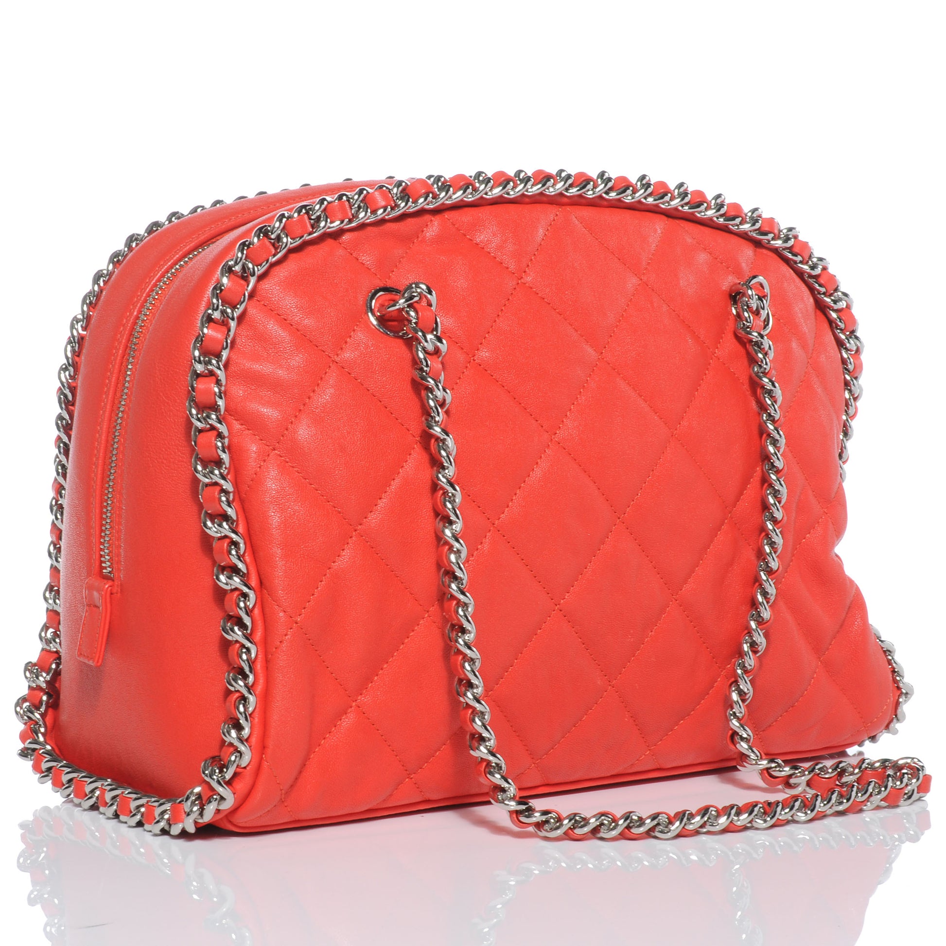 Chanel Washed Lambskin Chain Around Bowler Red 3 of 7