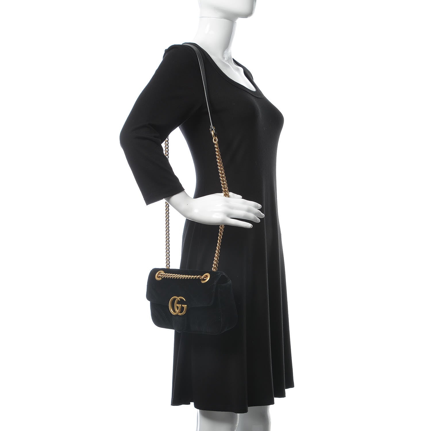 Gucci Velvet Matelasse Mini GG Marmont Shoulder Bag Black 2 of 12