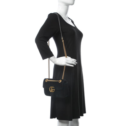 Gucci Velvet Matelasse Mini GG Marmont Shoulder Bag Black 2 of 12
