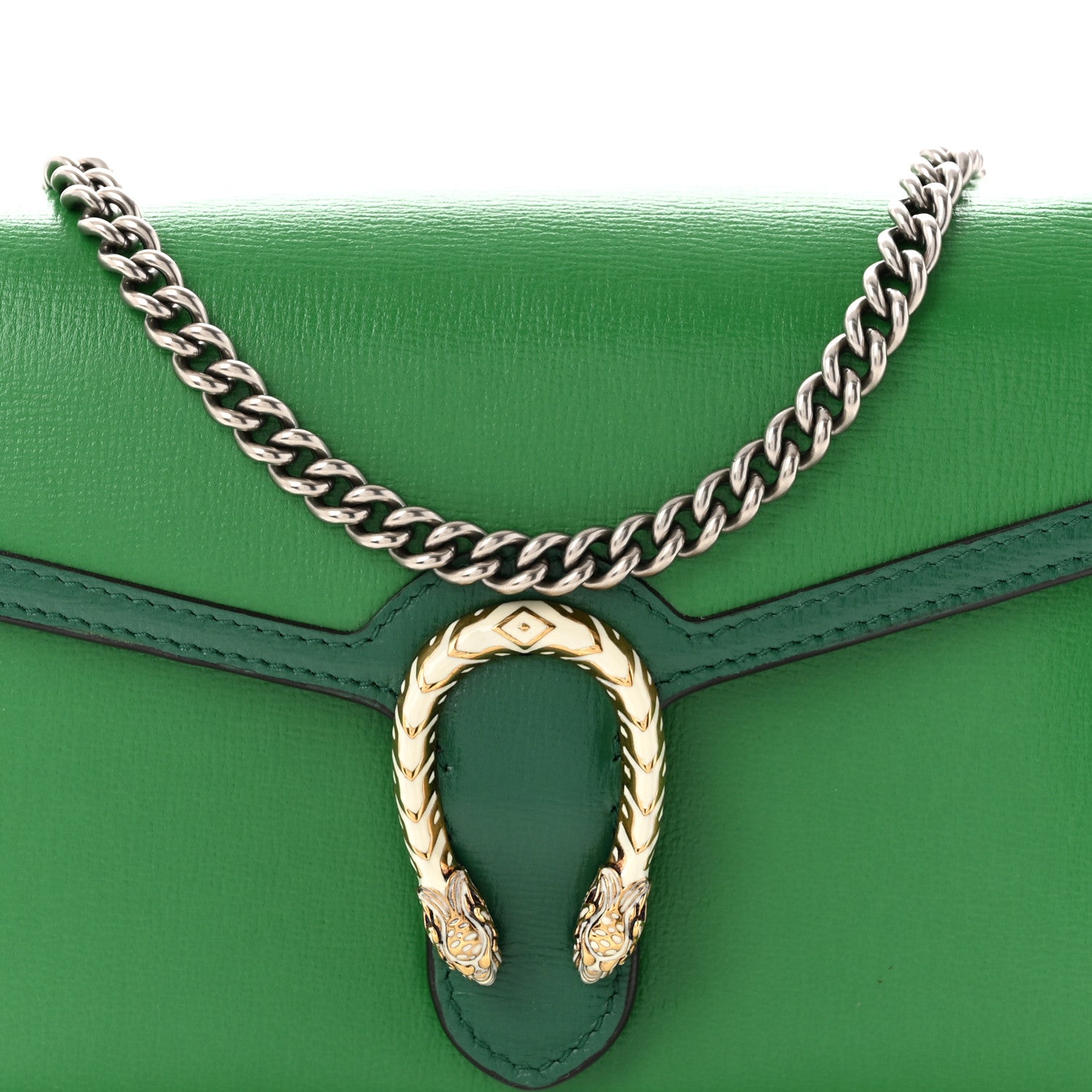 Gucci Azalea Calfskin Enamel Mini Dionysus Chain Wallet New Shamarock Emerald 8 of 10