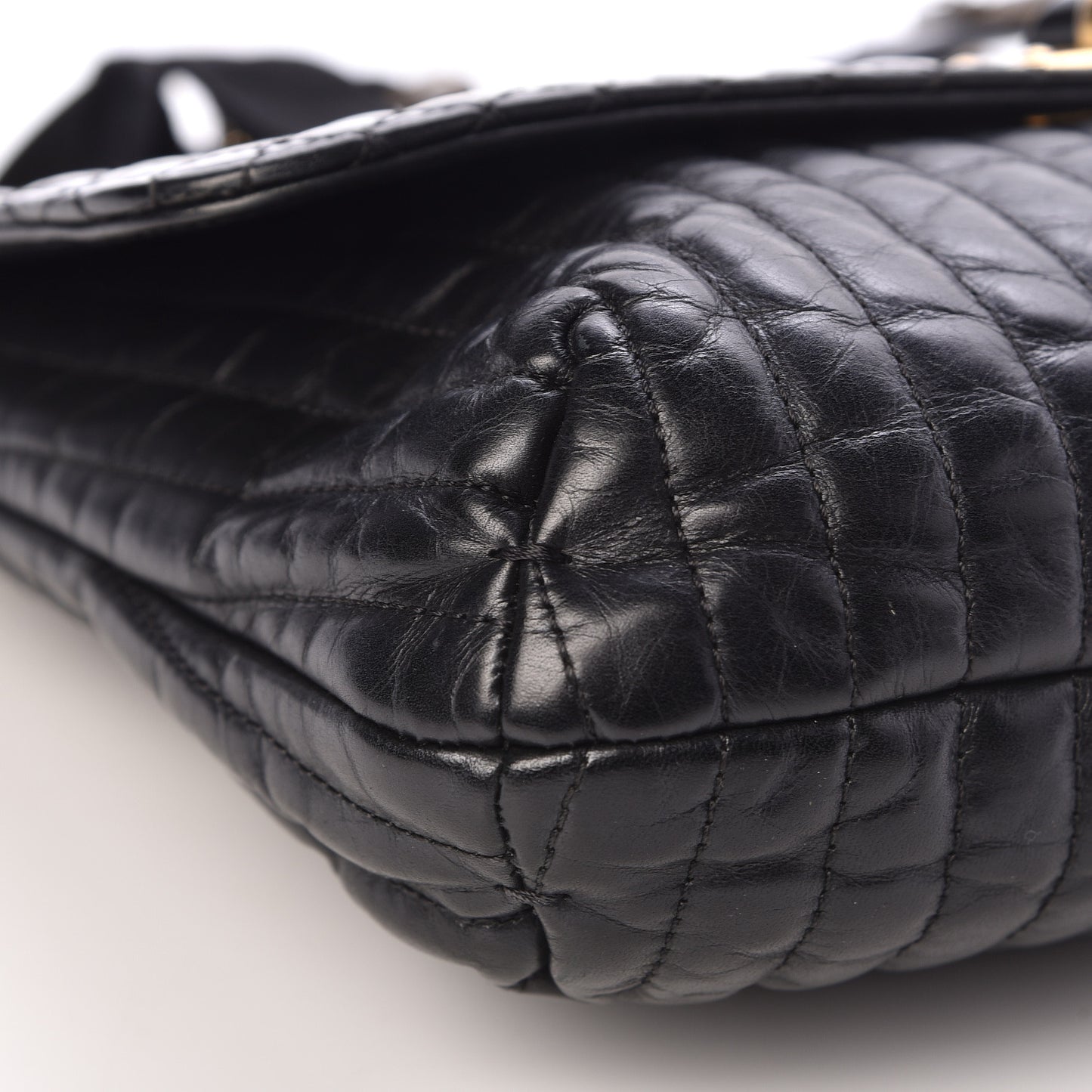 Hammered Calfskin Medium Happy Edgy Shoulder Bag Black
