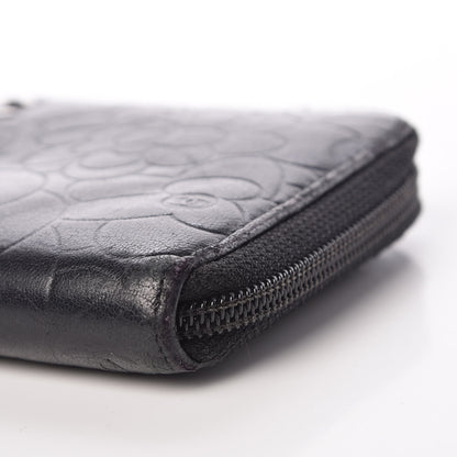 Chanel Lambskin Camellia Embossed Large Zip Around Gusset Wallet Black 12 of 15