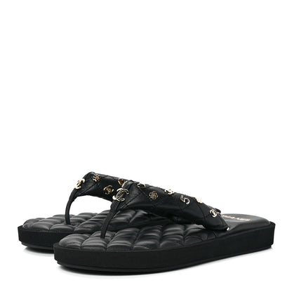 Chanel Lambskin Quilted Padded Charms Thong Sandals 39.5 Black 3 of 8