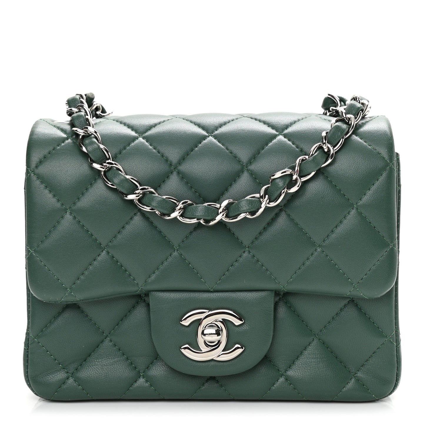 Lambskin Quilted Mini Square Flap Green