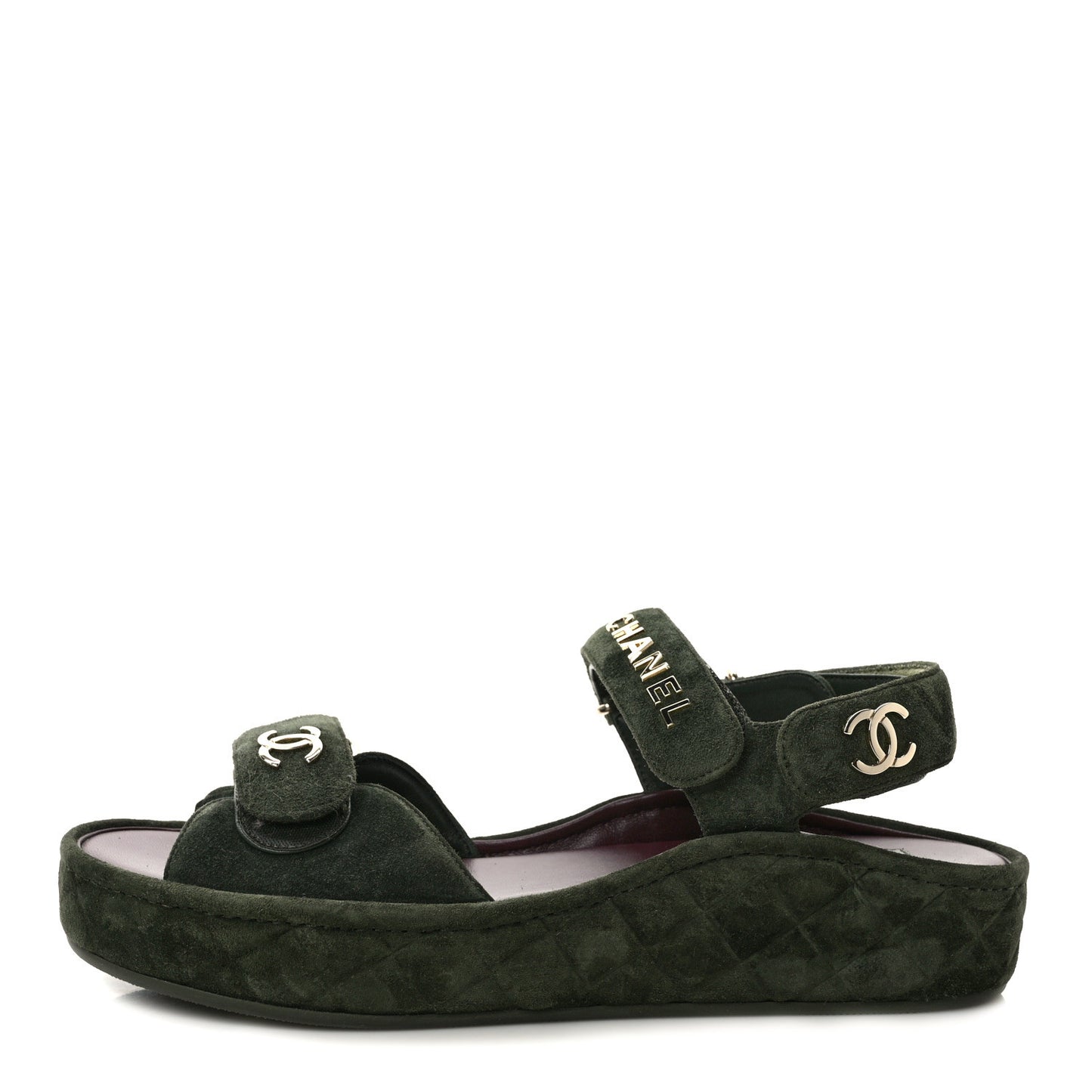 Suede Quilted Platform Sandals 38 Green