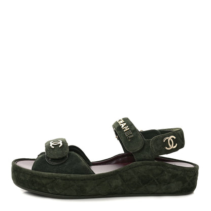 Chanel Suede Quilted Platform Sandals 38 Green 1 of 8