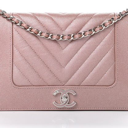 Chanel Metallic Caviar Chevron Quilted Vintage Mademoiselle Wallet On Chain WOC Pink 9 of 12