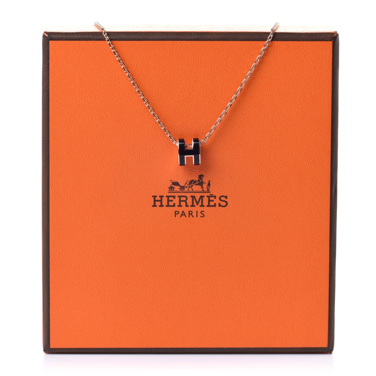 Lacquered Rose Gold Mini Pop H Pendant Necklace Black