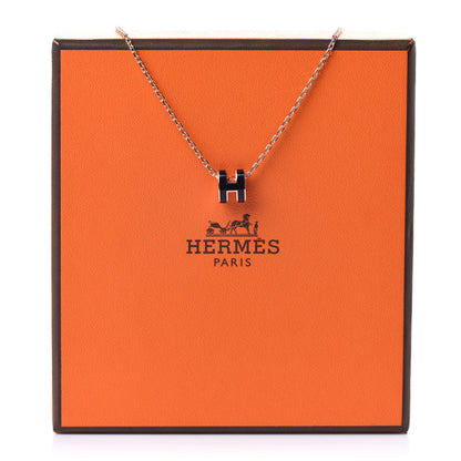 Hermes Lacquered Rose Gold Mini Pop H Pendant Necklace Black 5 of 5