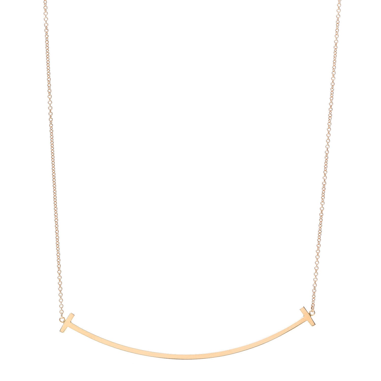 Tiffany 18K Rose Gold Large T Smile Pendant Necklace 1 of 6