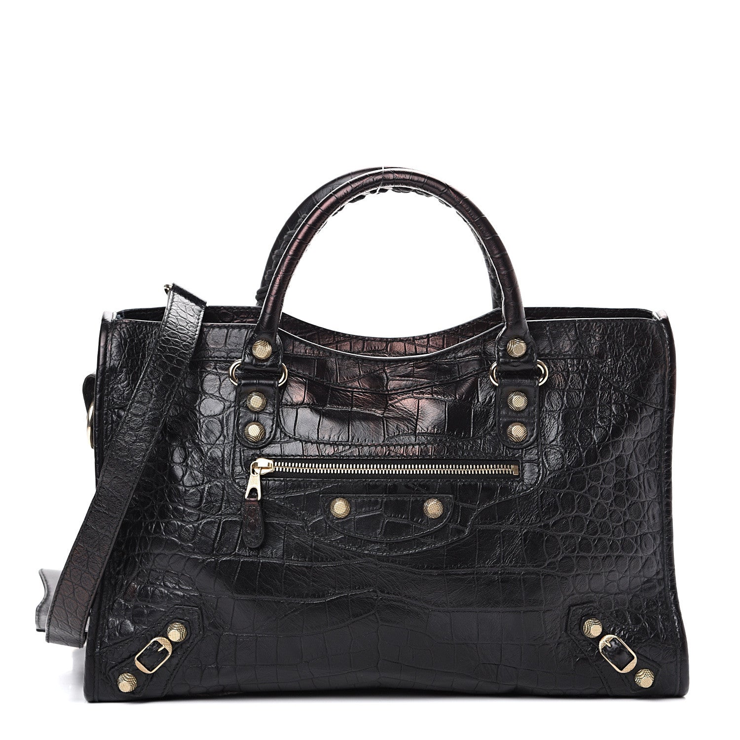 Balenciaga Calfskin Crocodile Embossed Giant 12 Gold Hardware City Black 1 of 14