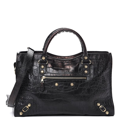 Balenciaga Calfskin Crocodile Embossed Giant 12 Gold Hardware City Black 1 of 14