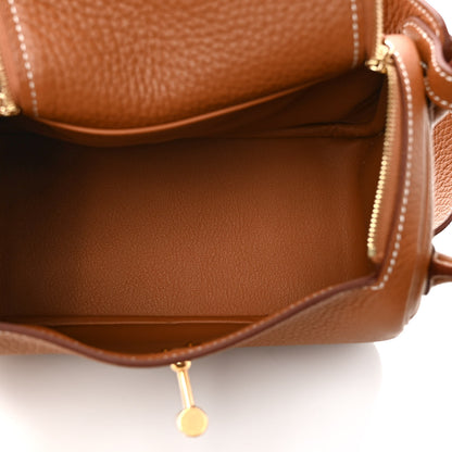 Hermes Taurillon Clemence Mini Lindy 20 Gold 4 of 8