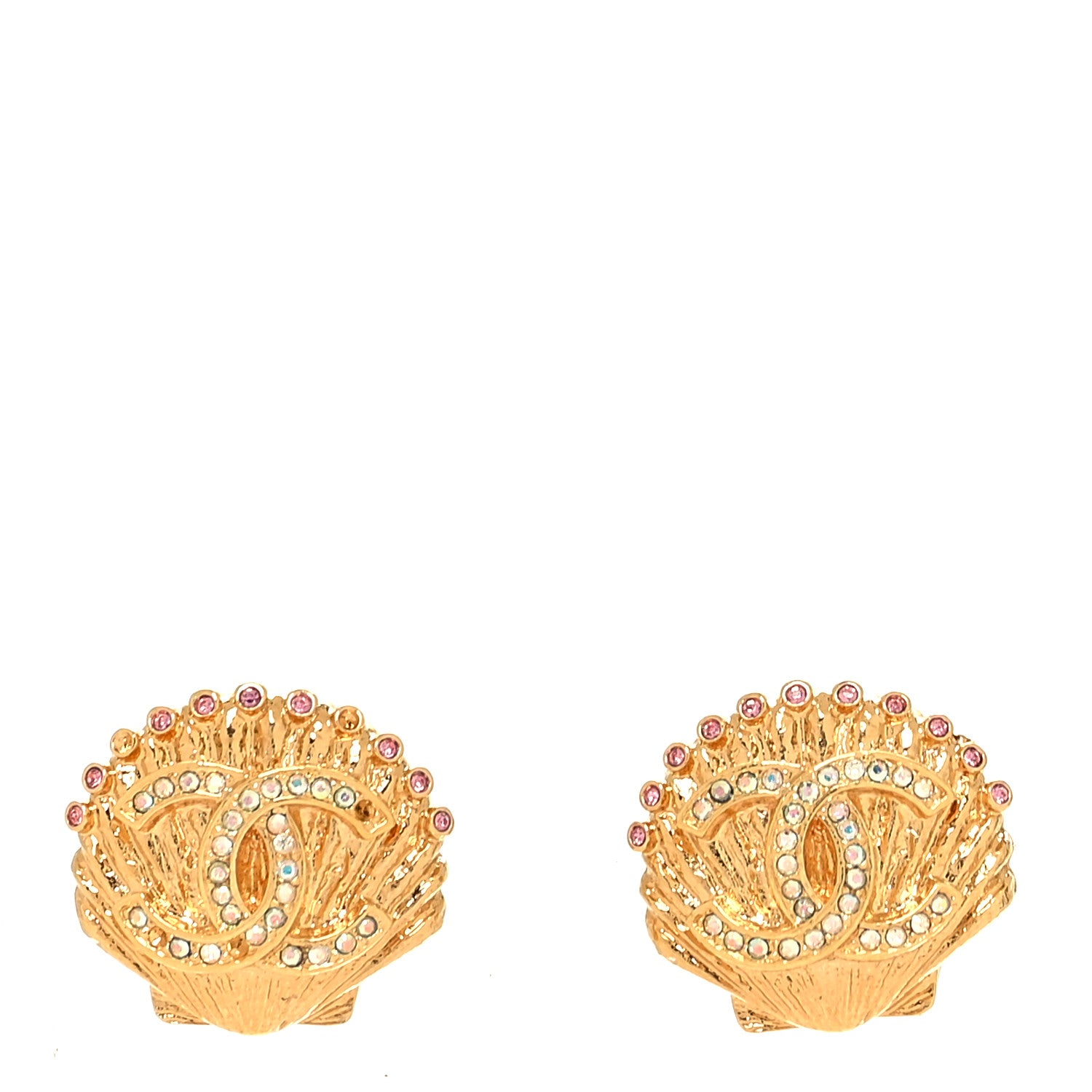 Chanel Crystal CC Shell Earrings Gold 1 of 6