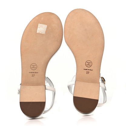 Chanel Lambskin Charm Thong Sandals 37 White 5 of 8
