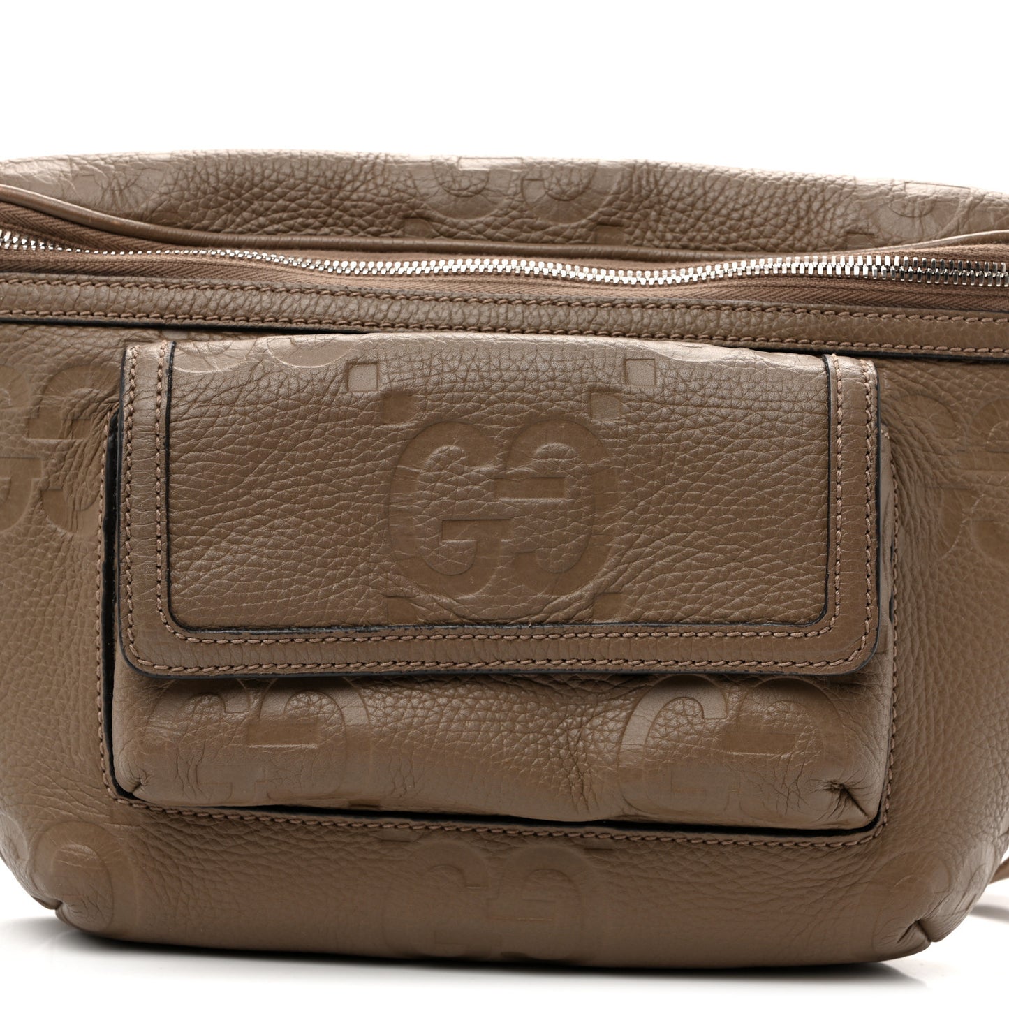 Piuma Calfskin Jumbo GG Embossed Pocket Belt Bag  Good Taupe