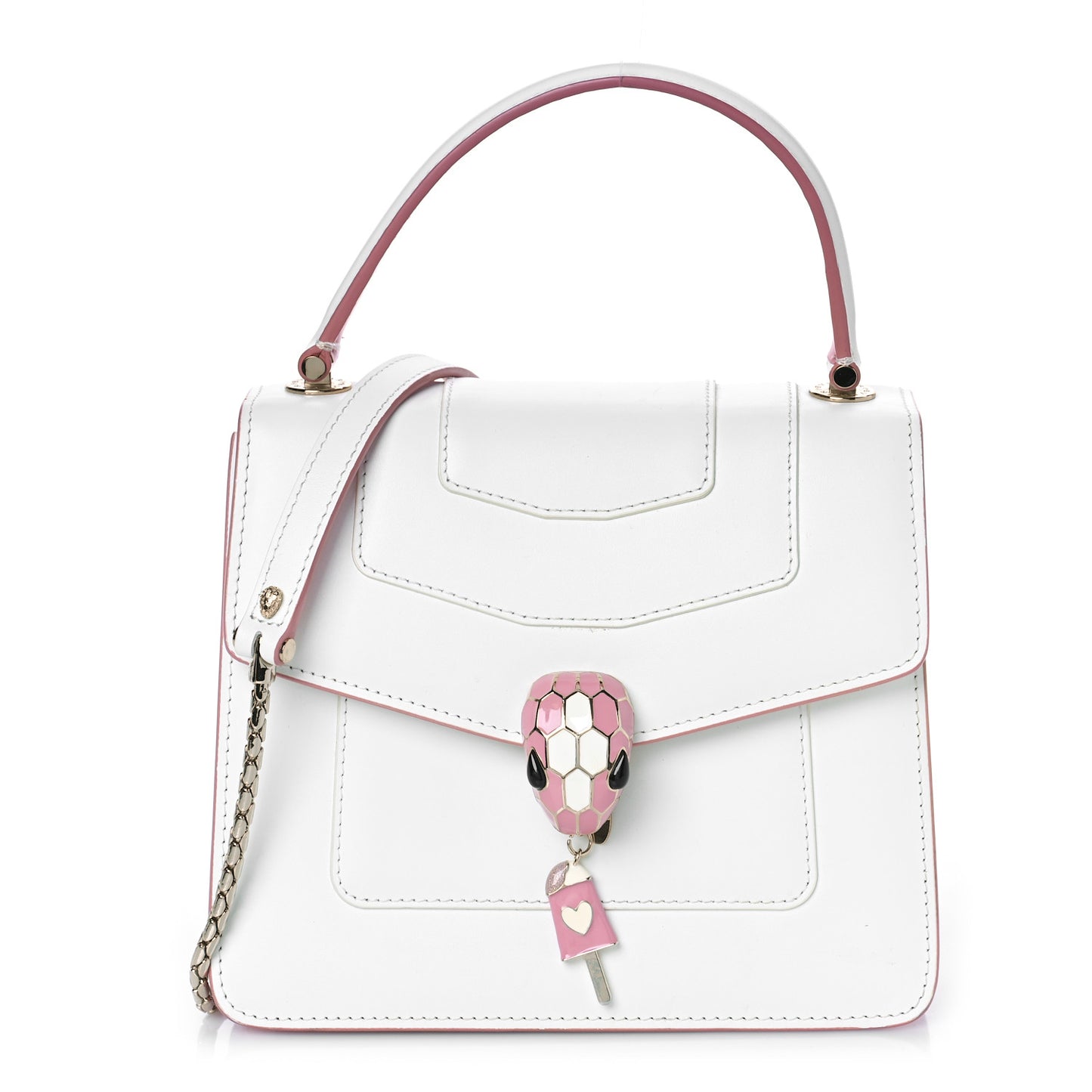 Calfskin Serpenti Forever Top Handle White Pink